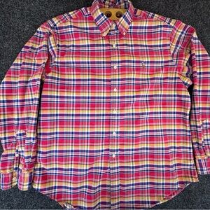 Vintage Ralph Lauren Mens Deep Pink & Plaid Button-Down Shirt-Casual Long Sleeve
